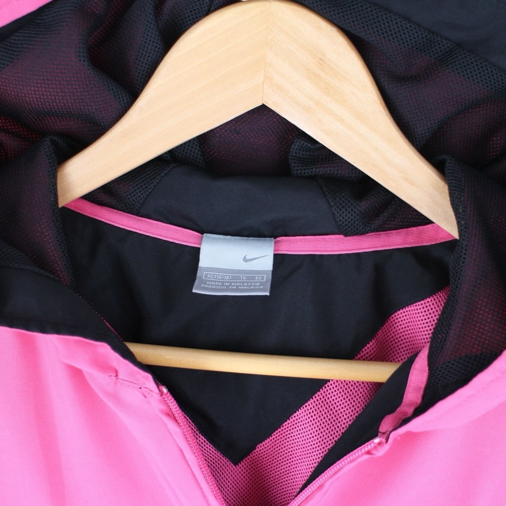 Vintage Nike Windbreaker Track Jacket Hooded Colorblock Pink Black Women's XL - Picture 3 of 4